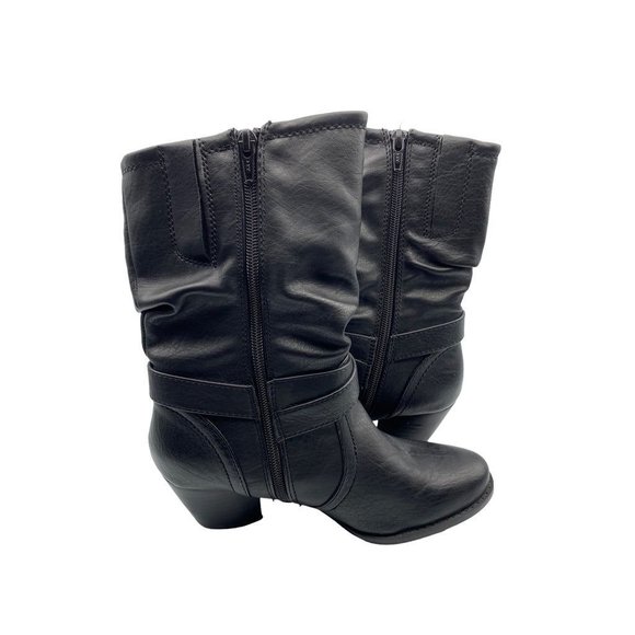 6.5M Bare Traps Women's "Reemona" Black Faux Leather Side Zip Boots 2" Block Hee - Picture 5 of 7